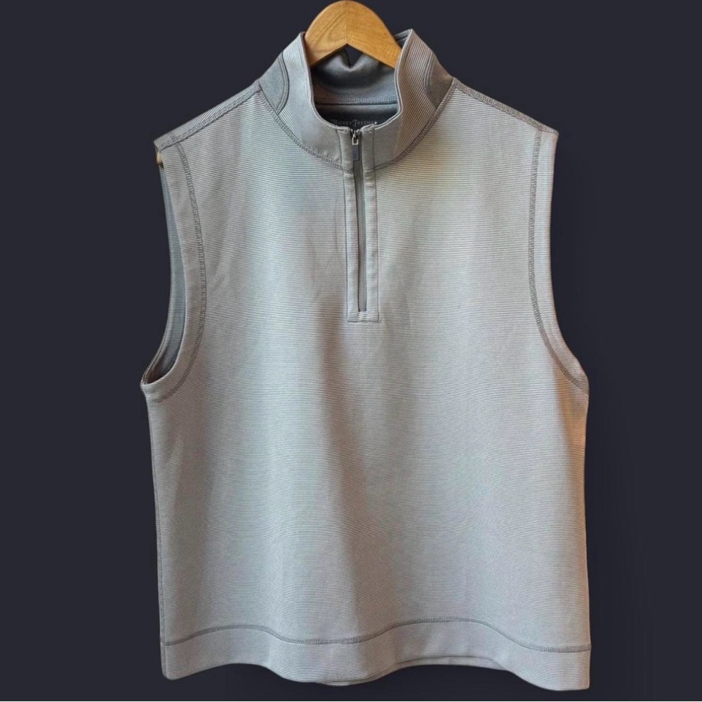 Hickey Freeman Vest Sz XL Men's Golf 1/4 Zip Thin Stripe Gray & White Gorpcore